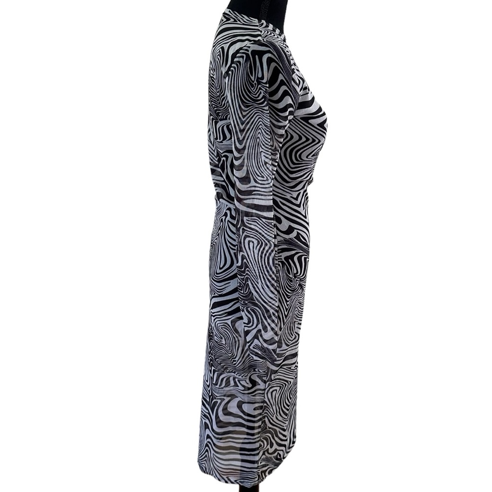 Women’s Sheer Long Sleeve Bodycon Zebra Print Dress Black & White Size S NWOT - Picture 5 of 11